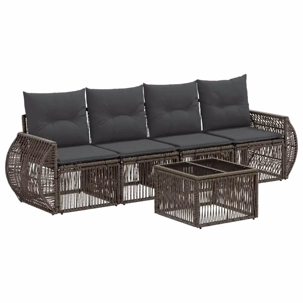 Set Divano da Giardino 5 Pezzi vidaXL in Polyrattan Grigio e Antracite con Cuscini e Tavolino da Caffè – 2