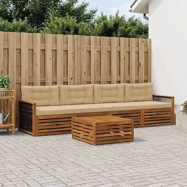 Set di divani da esterno 5 pz Naturale e Beige 3382996