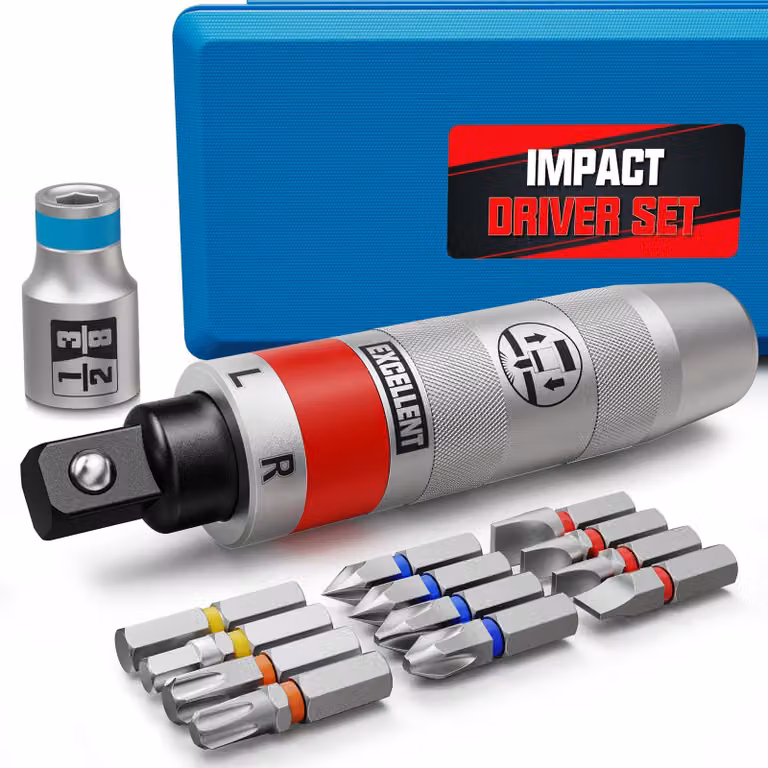 Set di punte per trapano a percussione da 1/2", composto da 13 pezzi, reversibile, ideale per lavori di bricolage e riparazioni domestiche