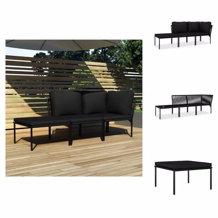 vidaXL Set di 3 pezzi con cuscini in PVC nero - Set di mobili da giardino
