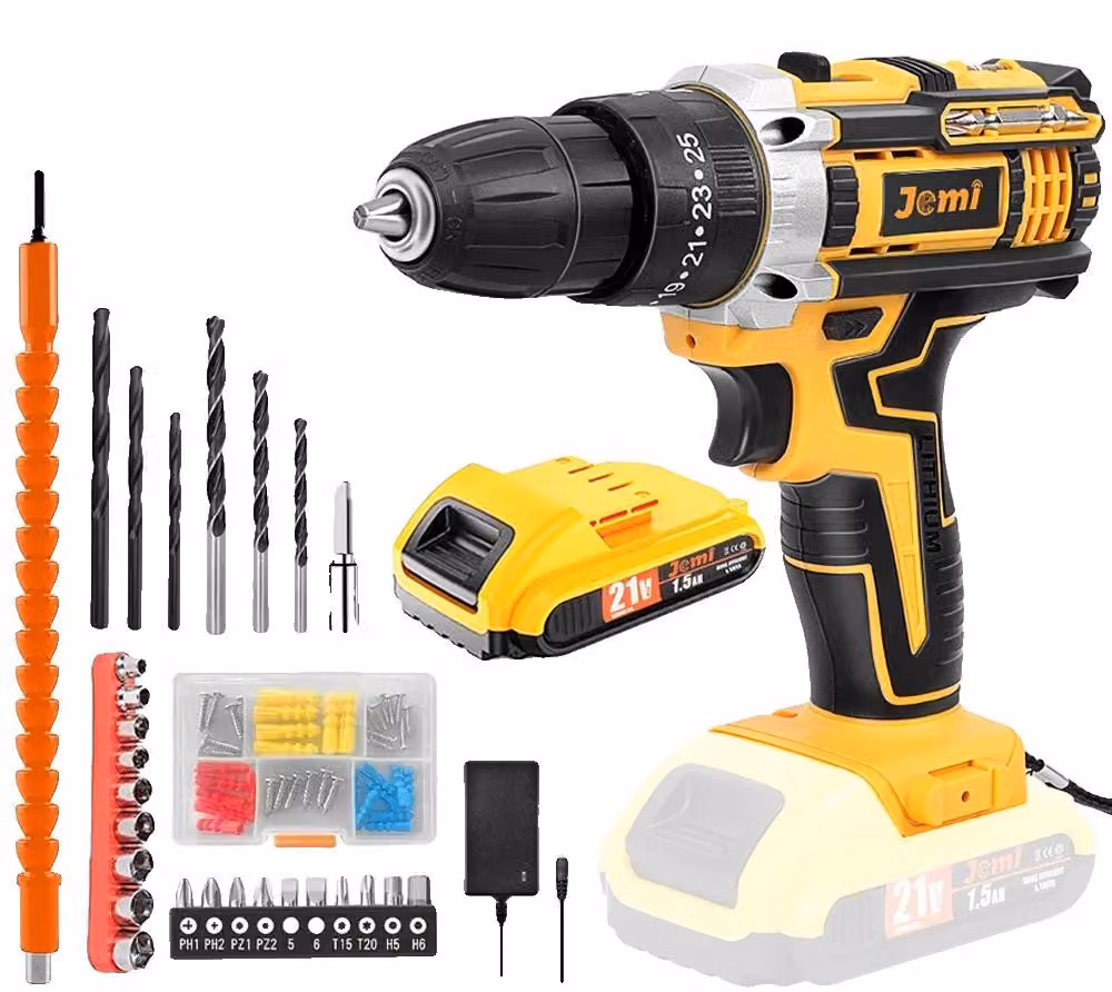 Trapano a percussione, coppia 45 N·m, frizione a 25 posizioni, 21 V, 1 batteria, confezione in cartone