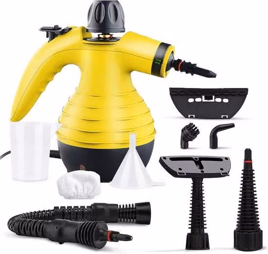 Pulitore a vapore multifunzionale per il bagno - pulitore a vapore portatile - con 9 accessori per la pulizia di pavimenti, tappeti, sedili dell'auto e altro ancora