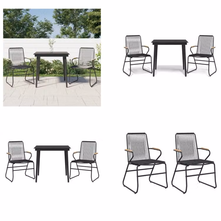 vidaXL Set da pranzo da giardino 3 pezzi in PVC rattan nero - Set da pranzo da giardino - Set da pranzo da giardino - Set da pranzo da terrazza