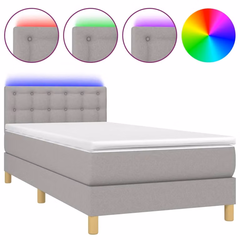 Letto a Molle Materasso e LED Grigio Chiaro 90x190 cm Tessuto