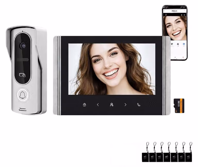Videocitofono con monitor da 7 pollici - Telecamera con connessione Wi-Fi - Sistema di controllo accessi con RFID e NFC