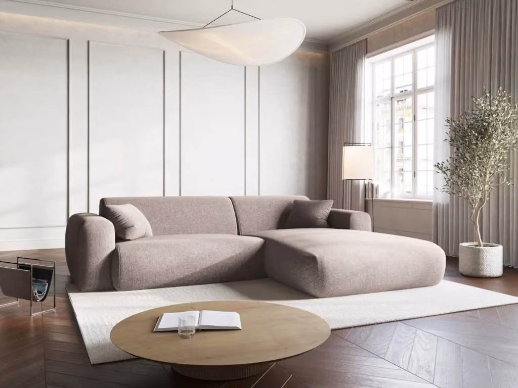 Divano angolare destro Nolio Cosmopolitan Design a 4 posti in ciniglia beige L 235 x P 170 x H 72 cm – 2