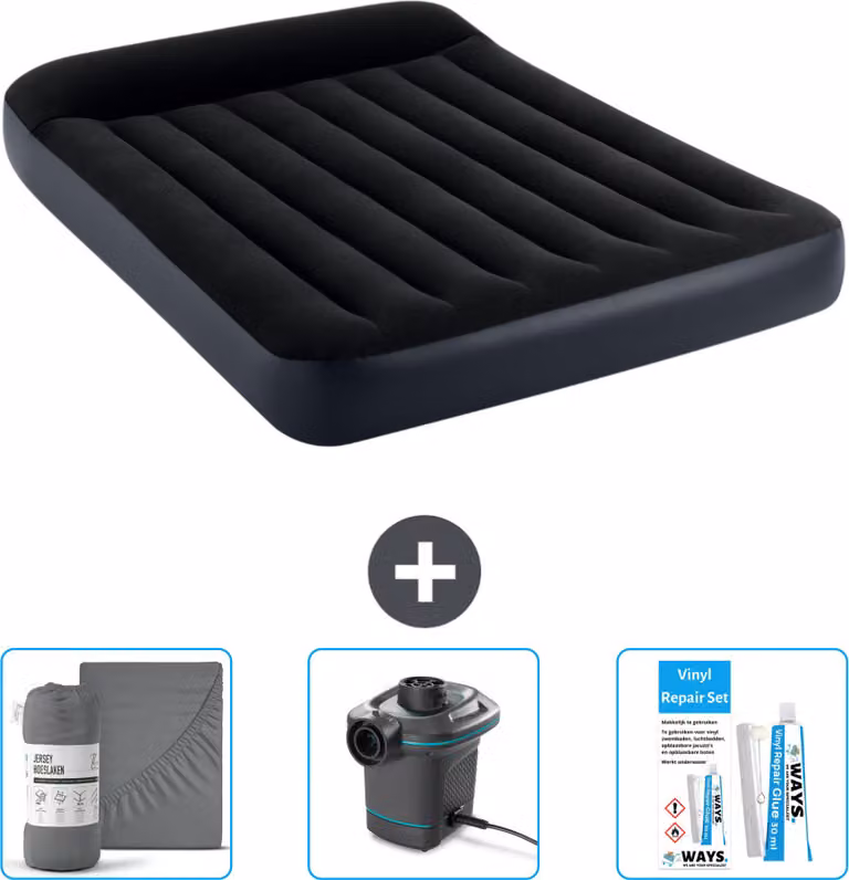 Intex Airbed - Letto matrimoniale - 137 x 191 x 25 cm - Blu scuro - Include lenzuola - Pompa e kit di riparazione