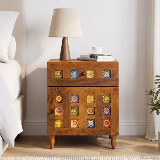 Armadio da notte moderno vidaXL in legno di mango marrone L 50 cm, P 33 cm, H 60 cm – 1
