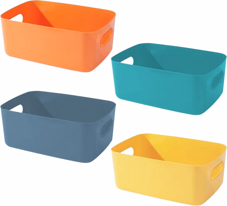 Set di 4 cestini portaoggetti - Piccoli cestini in plastica - Organizzatore per ufficio e cucina - Bianco