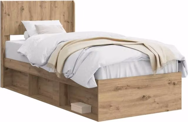 Letto singolo | Letto per adulti | Struttura del letto con stoccaggio e testata Rovere Artigianale
