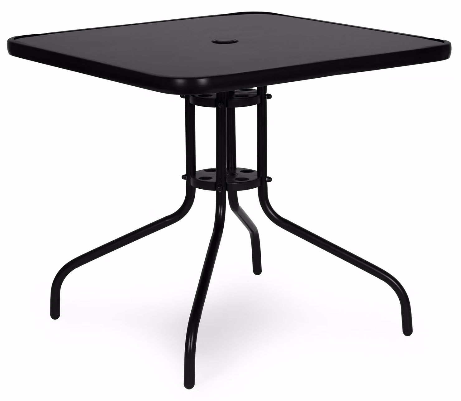 MultiGarden SC-073A Tavolo da giardino 80×80 cm, vetro temperato, foro per ombrellone, nero