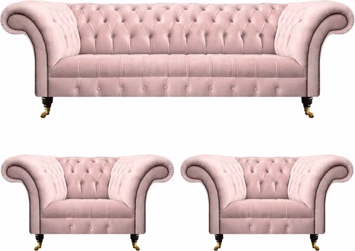 Wohnzimmer Set 3tlg Sofa Dreisitze Rosa Komplett 2x Sessel Chesterfield