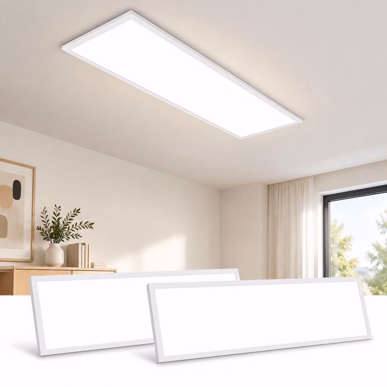 Pannello LED ZMH 2ER, 120x30 cm, lampada da soffitto dimmerabile, lampada piatta per soggiorno, 18,5W, con telecomando, temperatura di colore regolabile, ideale per camera da letto, cucina, ingresso, colore bianco