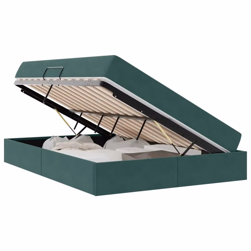 Letto con contenitore e materasso ibrido vidaXL in velluto verde, L/P/H: 140 x 200 x 43,5 cm – 2