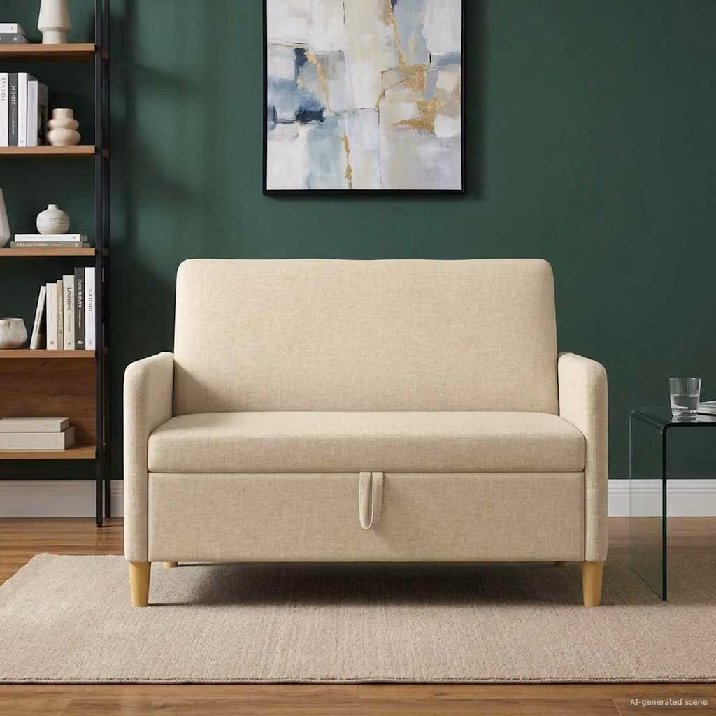 Divano con contenitore vidaXL beige con seduta sollevabile e rivestimento in tessuto L: 122 cm, P: 78 cm, H: 87 cm