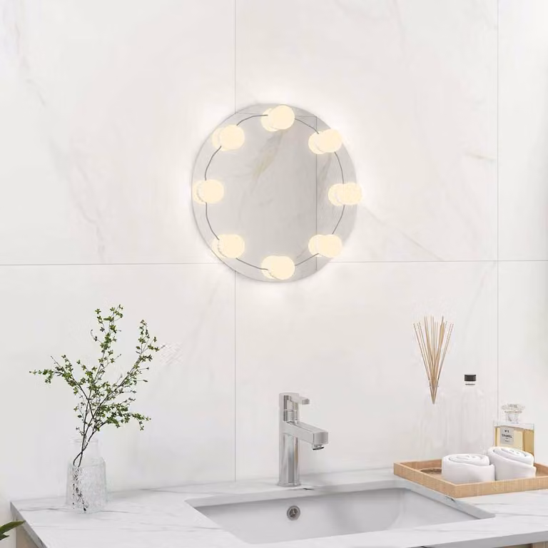 Specchio da parete rotondo senza cornice con luci LED vidaXL, colore argento, Diametro: 30 cm