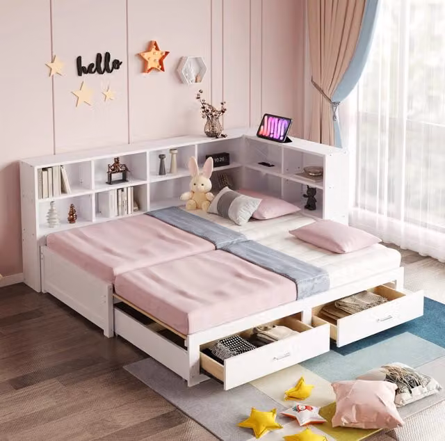 Letto singolo estraibile multifunzione in legno bianco 90/180 x 190 cm