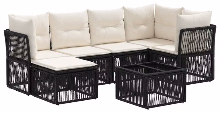 Set Divano da Giardino 7 pcs Nero polyrattan