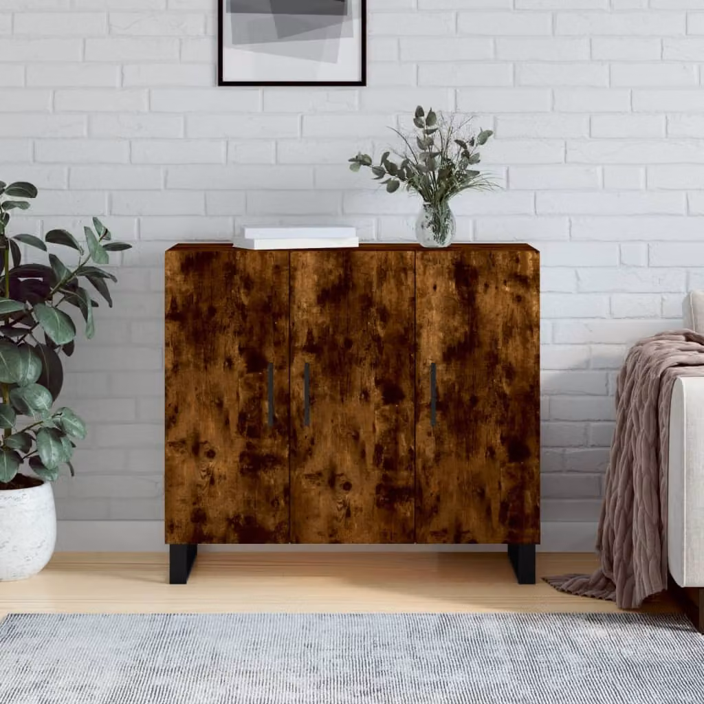 Credenza moderna vidaXL in legno di rovere color marrone L: 90 cm, P: 34 cm, H: 80 cm