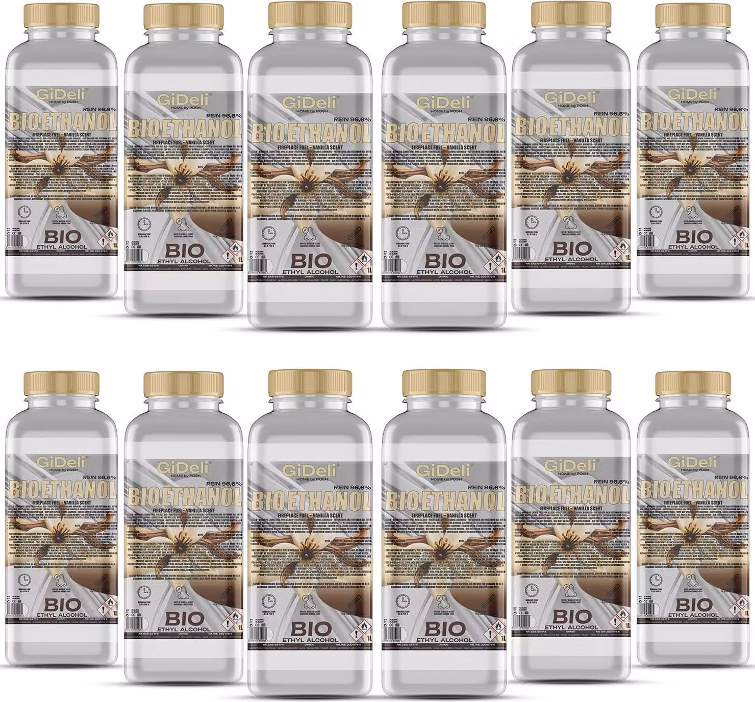 Bioetanolo profumato alla vaniglia 96,6% 12L per caminetti Universale Senza fumo Senza fuliggine GiDeli