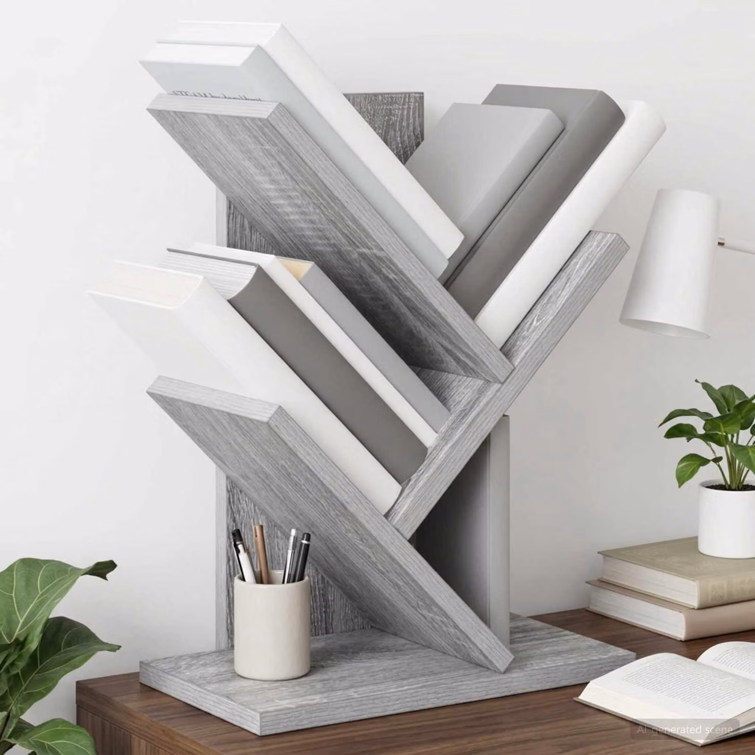 Scaffale per Libri a Forma di Albero vidaXL, 3 Strati, Grigio, L 30 cm x P 18 cm x H 40 cm