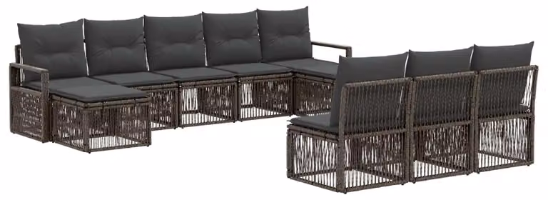 Set di divani da giardino, 10 pezzi, grigio, in rattan sintetico