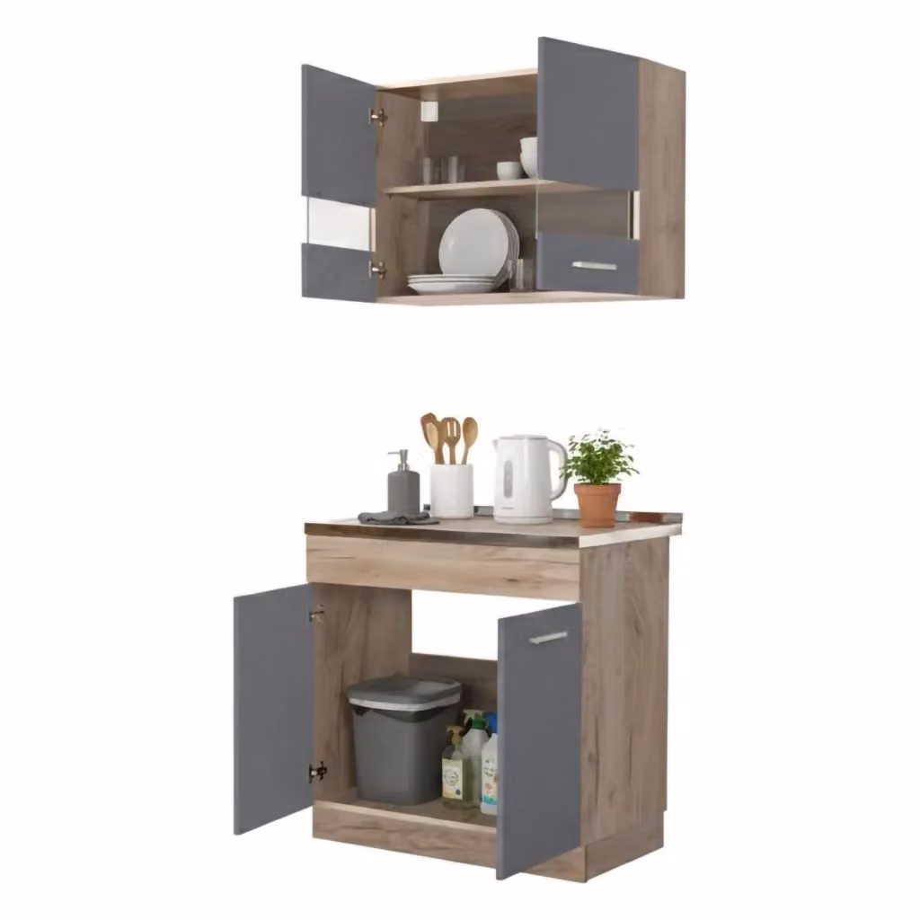 Cucinino Taurano DMORA, Mobile Cucina Moderno con Ante a Battente, Colore Antracite e Marrone, H 207 cm x L 52 cm x P 40 cm – 2
