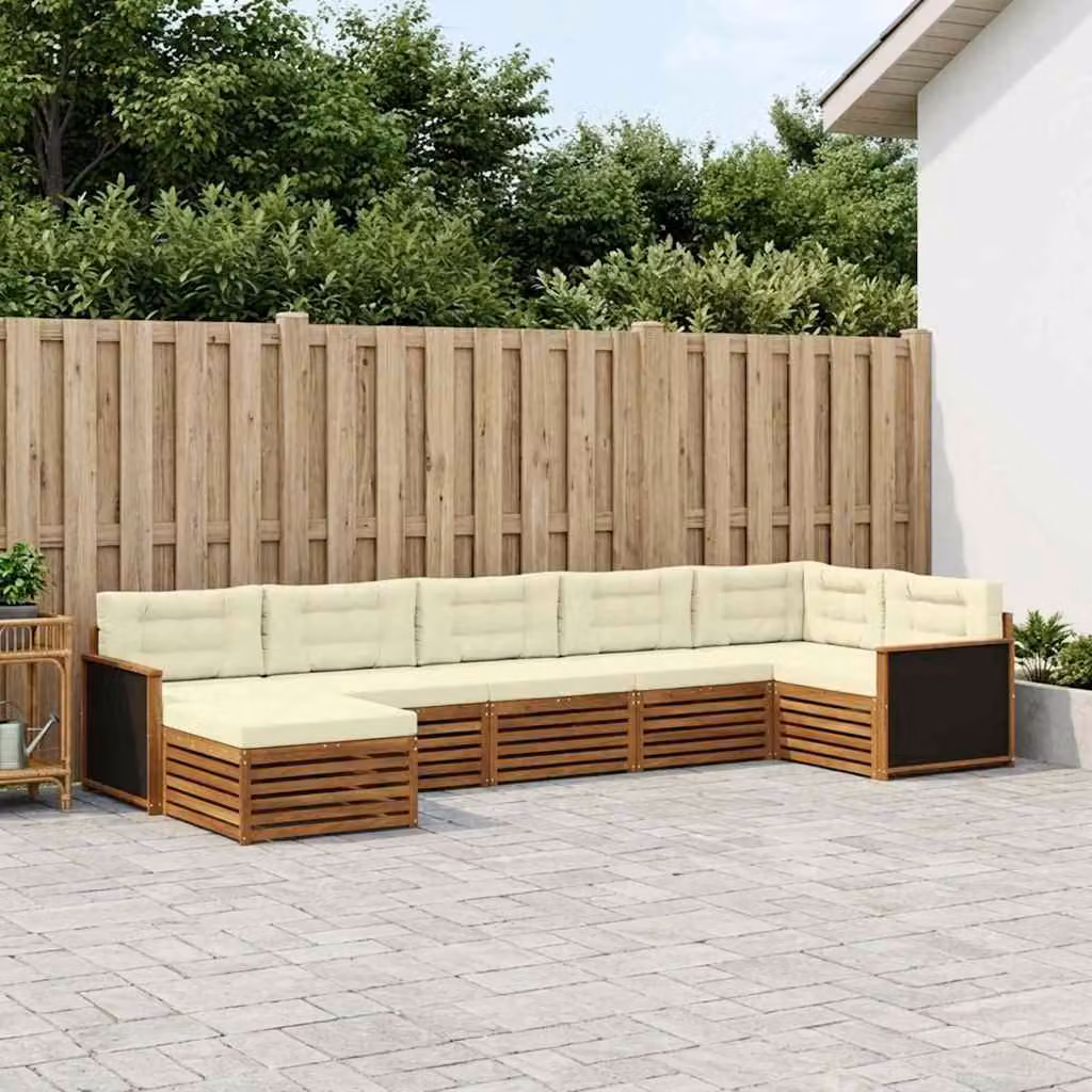 Set di divani da esterno vidaXL 7 pz in legno di acacia con cuscini beige e bianco per giardino e terrazza