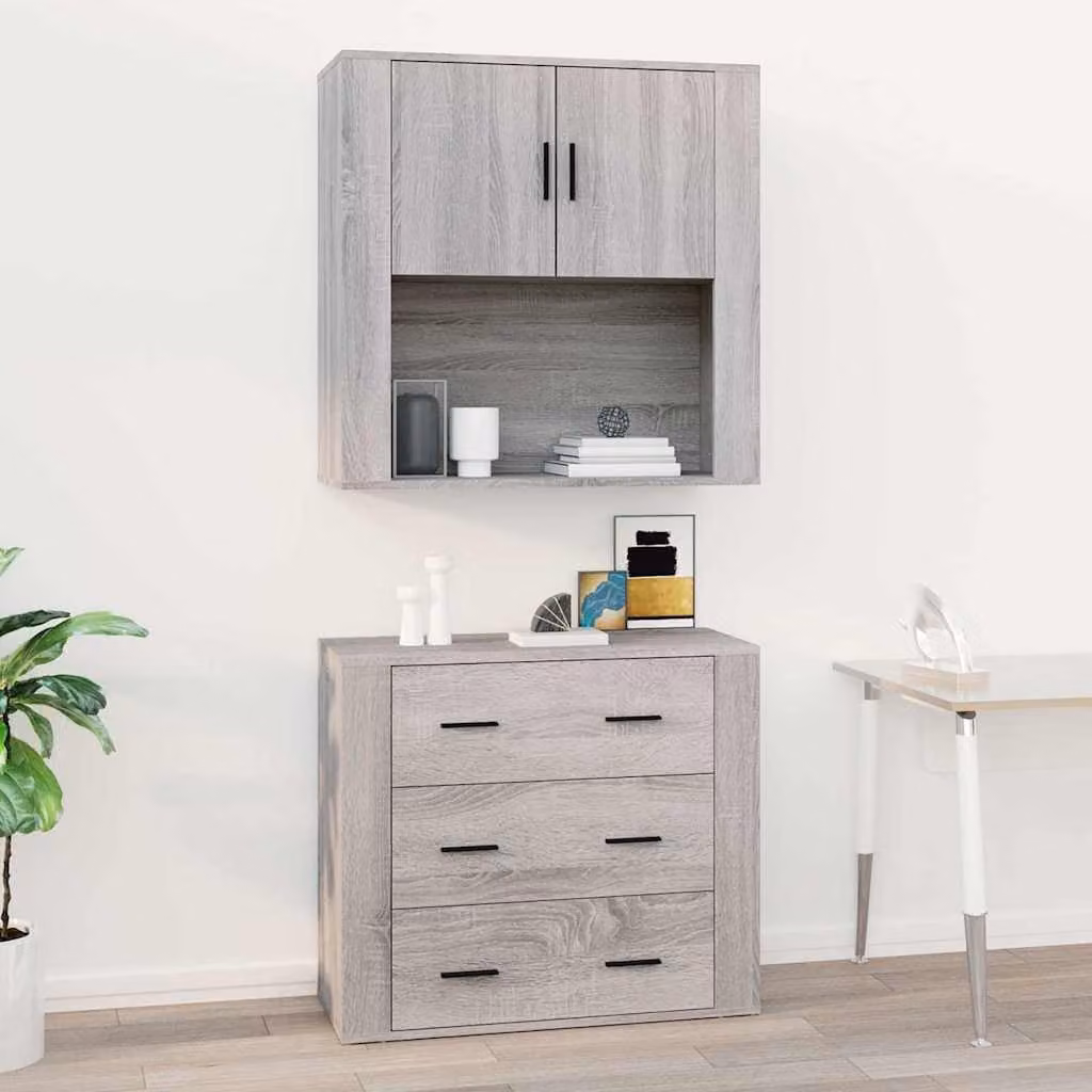 Pensile a muro vidaXL Grigio Sonoma in legno, con ripiani interni e ante a battente, L 80 x P 33 x H 80 cm