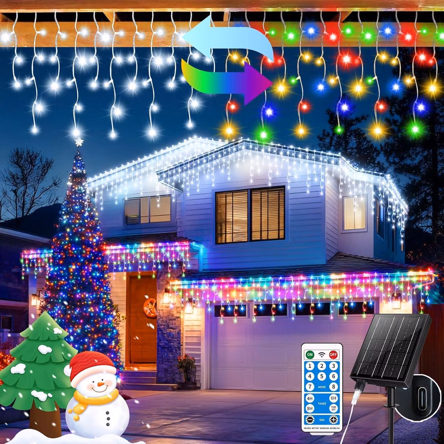 Catena luminosa effetto neve, 20+5 metri, 660 LED, luce bianca fredda, grado di protezione IP65, con timer