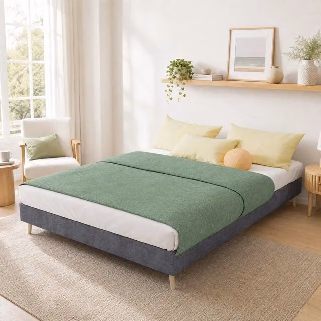 Letto matrimoniale moderno WISHDOR in velluto grigio con contenitore, L/P/H: 140 x 200 cm