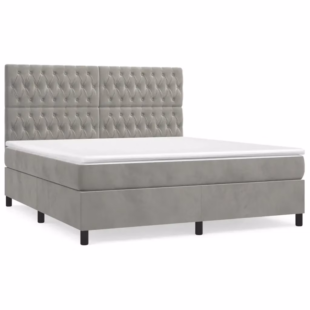 Letto Ibrido con Giroletto a Molle e Materasso vidaXL in Velluto Grigio e Bianco L/P: 180 x 200 cm – 2