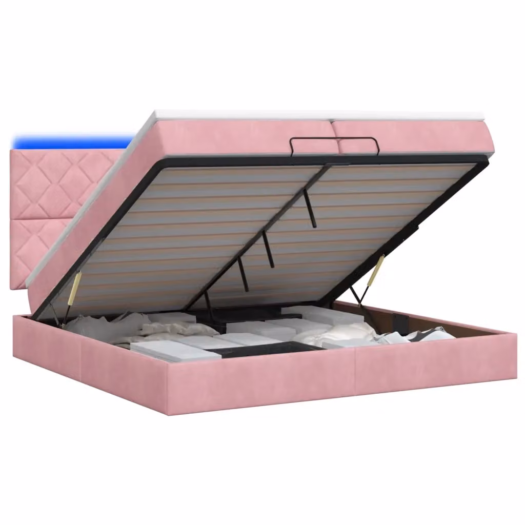 Letto Ottomano con Materasso e Illuminazione LED vidaXL in Velluto Rosa e Bianco L/P/H: 200 x 200 x 88 cm – 2