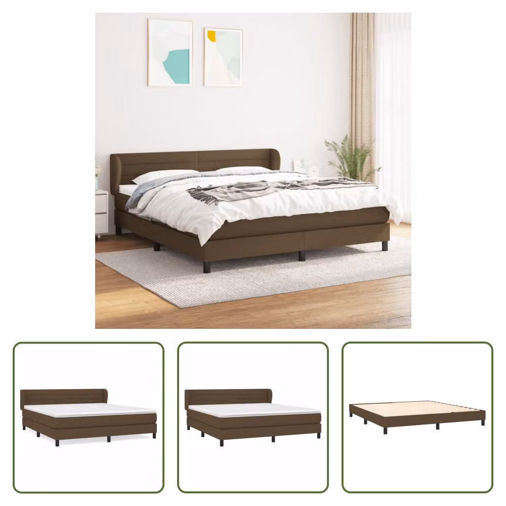 The Living Store Letto a molle con materasso marrone scuro 180x200 cm in tessuto