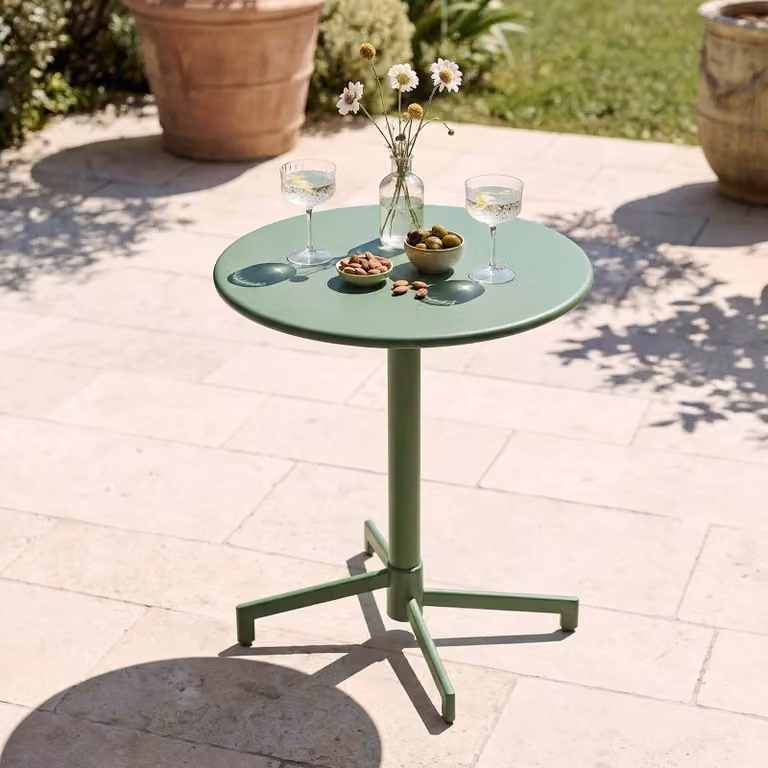 Tavolo da giardino bistrot rotondo con piano pieghevole verde cactus - Oviala Palavas