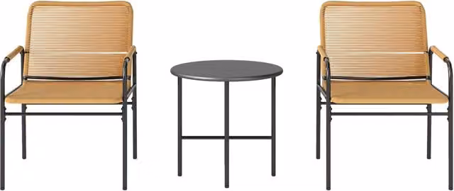 Set Bistro Outsunny in Polyrattan Giallo e Nero, 3 Pezzi, L/P/H: 54 x 66 x 76 cm