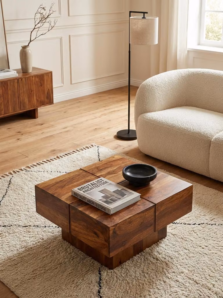 Tavolino da salotto 57,5x57,5x30 cm in legno massello di sheesham Tavolino quadrato, tavolino da salotto di design Tavolino da caffè massiccio, tavolino da salotto moderno
