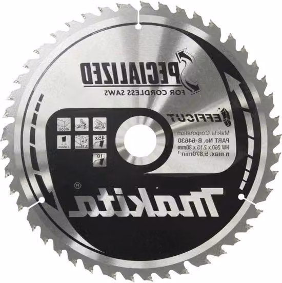 Tegola di taglio TCT per lavorazione del legno in metallo argento, Diametro: 260 mm, Foro: 30 mm, Denti: 45