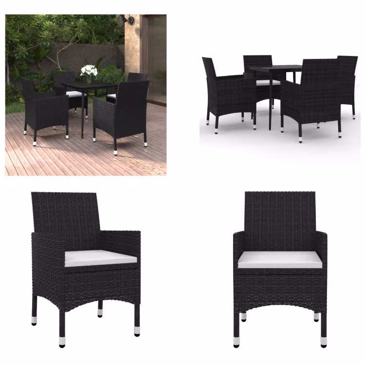 vidaXL Set da pranzo da giardino 5 pezzi con cuscini in polirattan e vetro - Set da pranzo da giardino - Set da pranzo da giardino - Set da pranzo da esterno - Tavolo e sedia da giardino