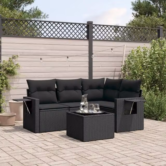 Set Divani da Giardino 5 pz con Cuscini in Polyrattan Nero 3220114