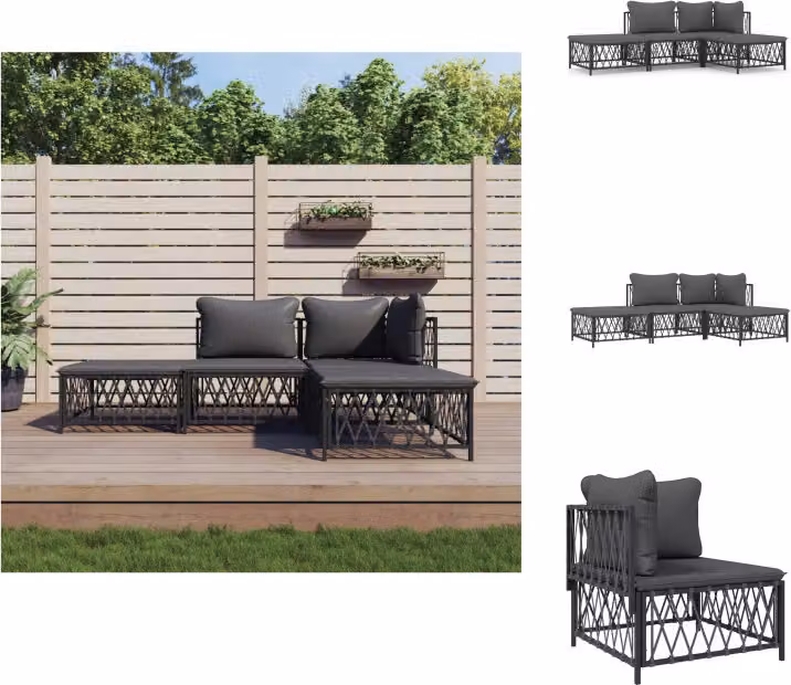 vidaXL Set salotto da giardino 4 pezzi con cuscini in acciaio antracite - Set di mobili da giardino