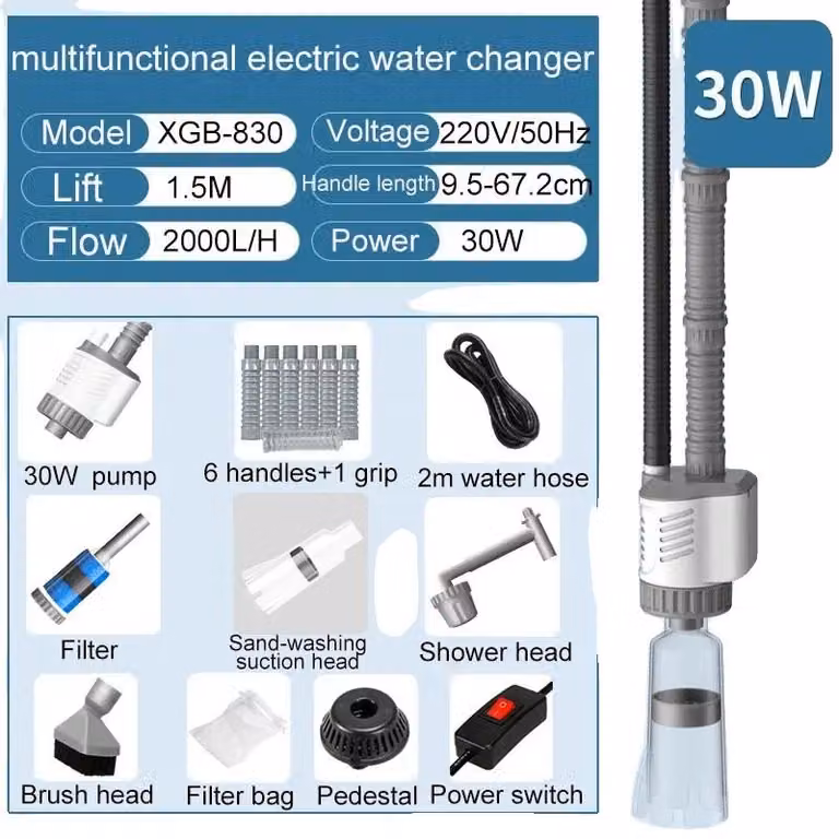 Pompa per il cambio dell'acqua, alta portata, maniglia regolabile, set da 30W