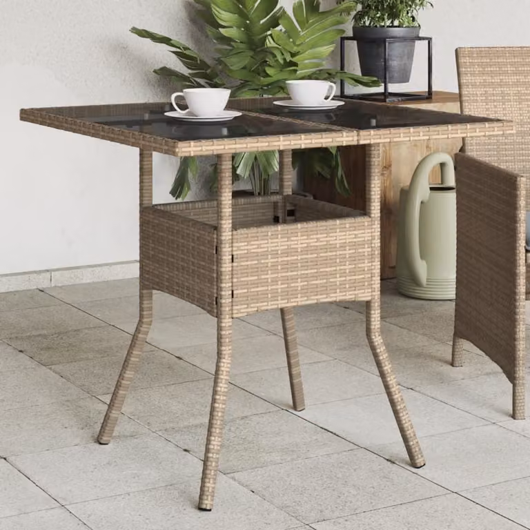 Maison Exclusive - Tavolo da giardino con piano in vetro Beige 80x80x75 cm Poly Rattan