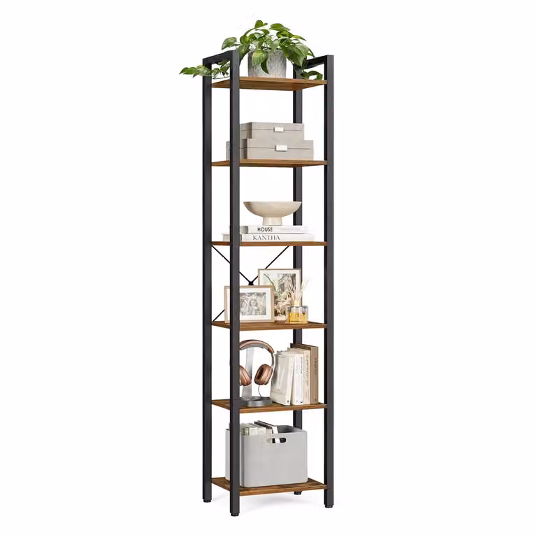 Scaffale Libreria per Ufficio Studio Soggiorno Camera da Letto Stile Industriale, Marrone Vintage e Nero
