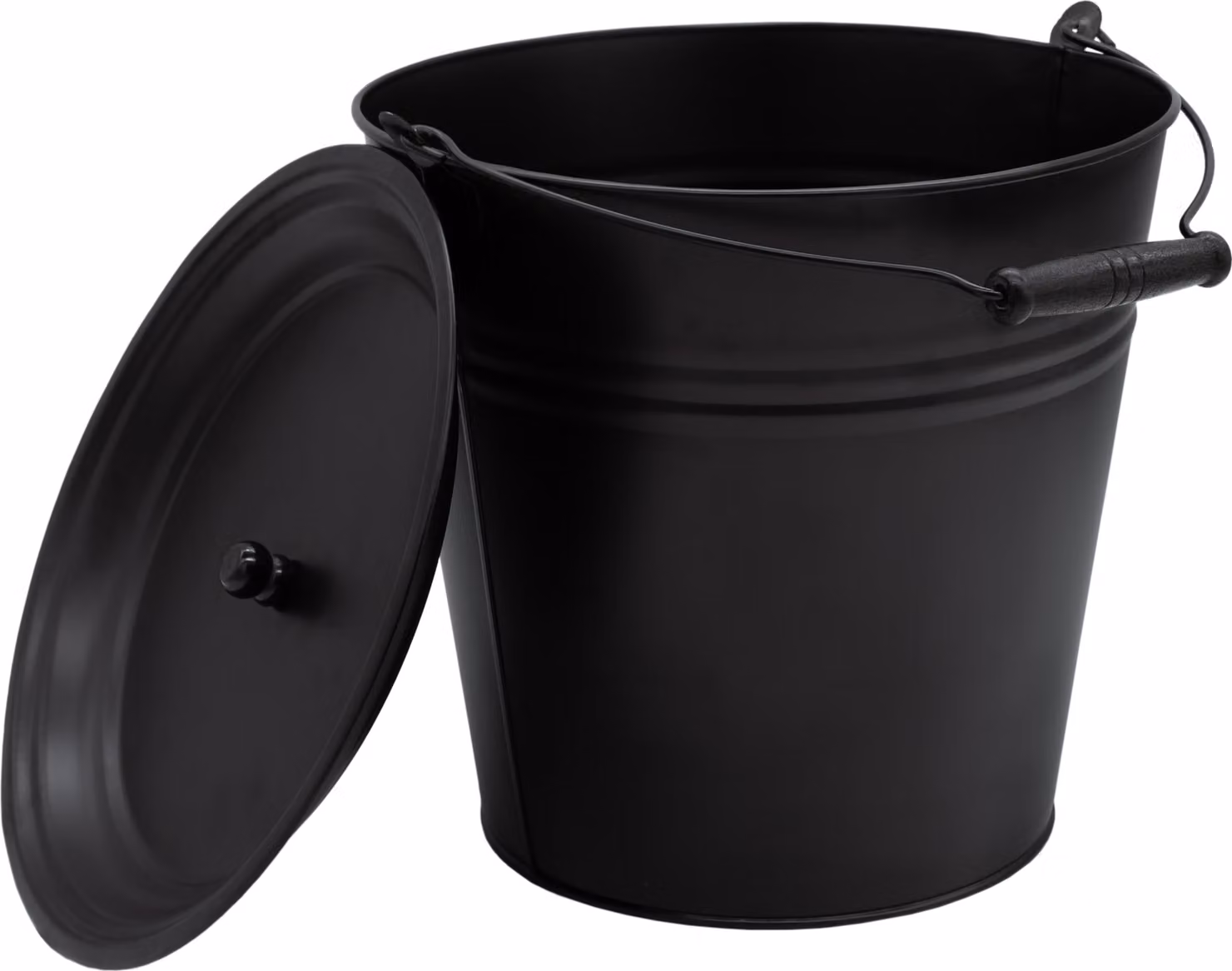 Secchio decorativo in zinco con manico e coperchio in legno - nero / 12 L - Secchio in metallo per piantare o trasportare - Secchio di latta per decorazioni da giardino Secchio per cenere Secchio per piante