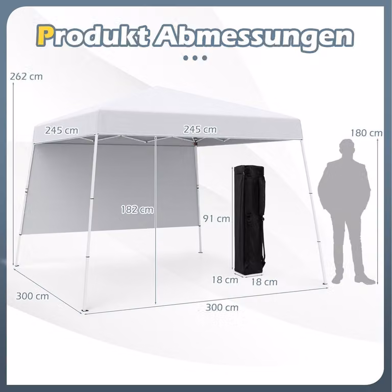 Gazebo pieghevole 3x3m, impermeabile, protezione UV, bianco
