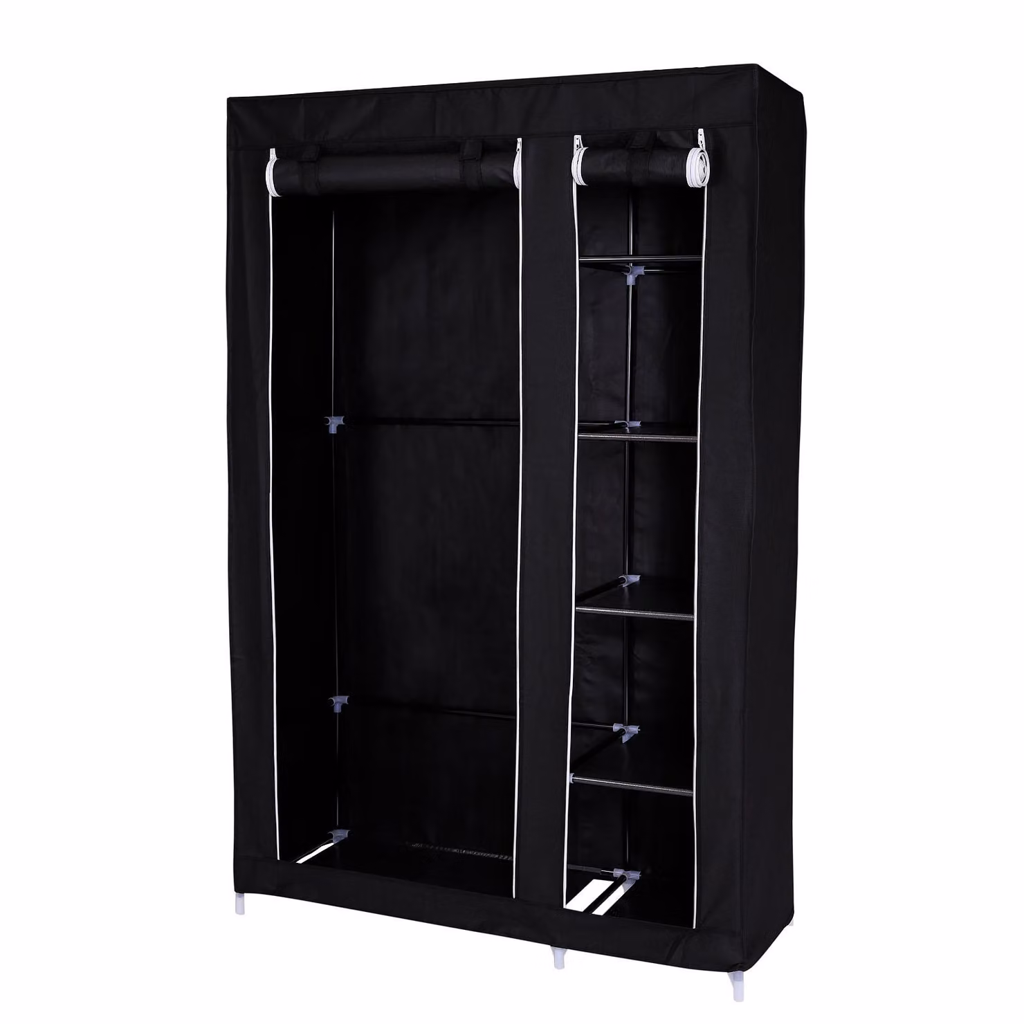 armadio in tessuto dibea, robusto armadio pieghevole con asta appendiabiti e scomparti, struttura in acciaio tubolare e rivestimento in pile, 175x110x45 cm, nero