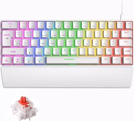 Tastiera Meccanica da Gioco 60% con Layout UK e Illuminazione RGB Chroma LED, 62 Tasti, Colore Bianco e Rosso
