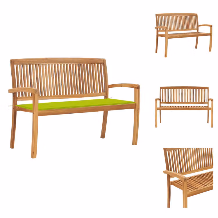 vidaXL Panca da giardino impilabile con cuscino 128,5 cm in teak massiccio - Panche da giardino