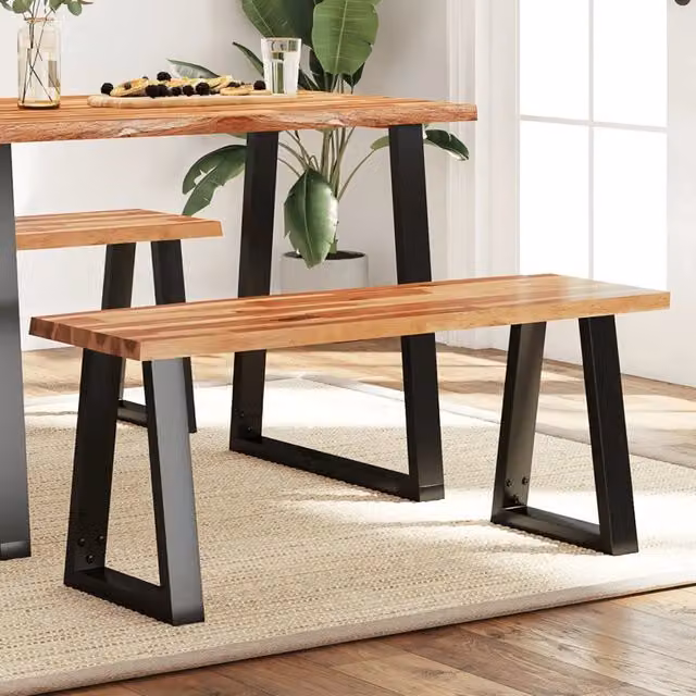 Panca in legno massello di acacia e metallo con bordi vivi vidaXL, marrone, L: 110 cm, P: 35 cm, H: 45 cm – 1